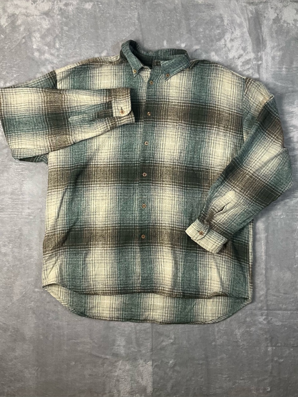National Outfitters Flannel Shirt Men’s 2XL Green Plaid 100% Cotton Button Down